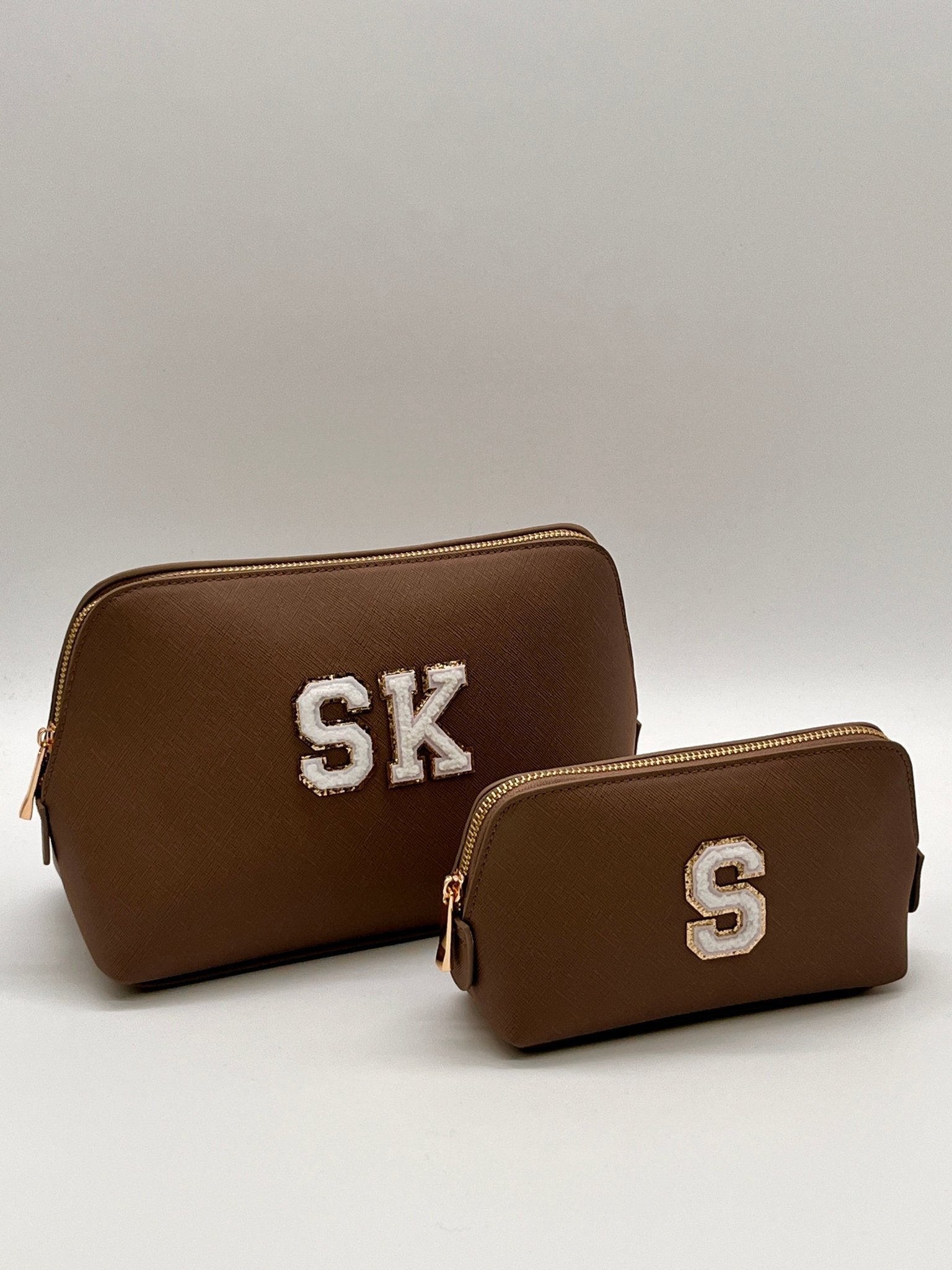 Personalised Make Up Bags- Gold Trim Glitter Letter - Small - sweetassistant
