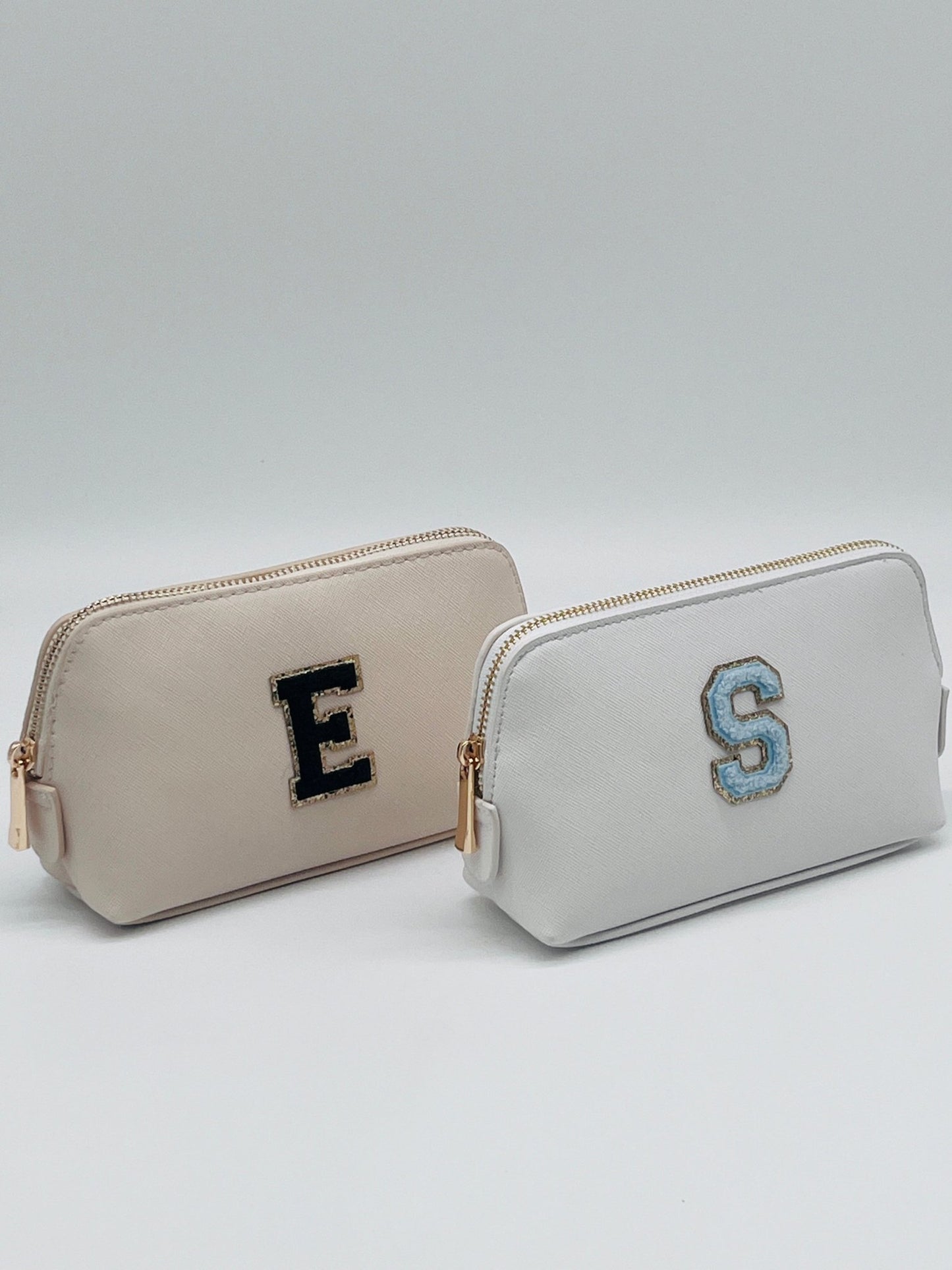 Personalised Make Up Bags- Gold Trim Glitter Letter - Small