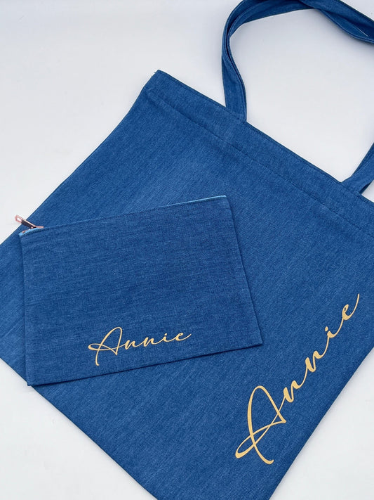 Personalised Denim tote set