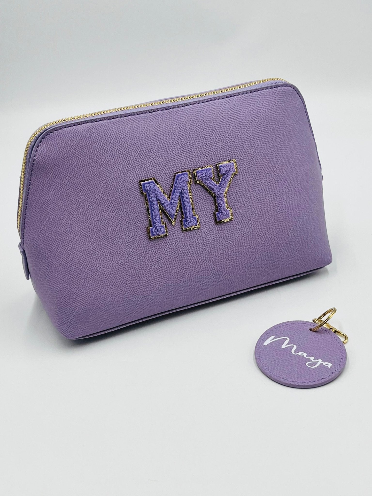 Personalised Make Up Bags- Gold Trim Glitter Letter - Small - sweetassistant