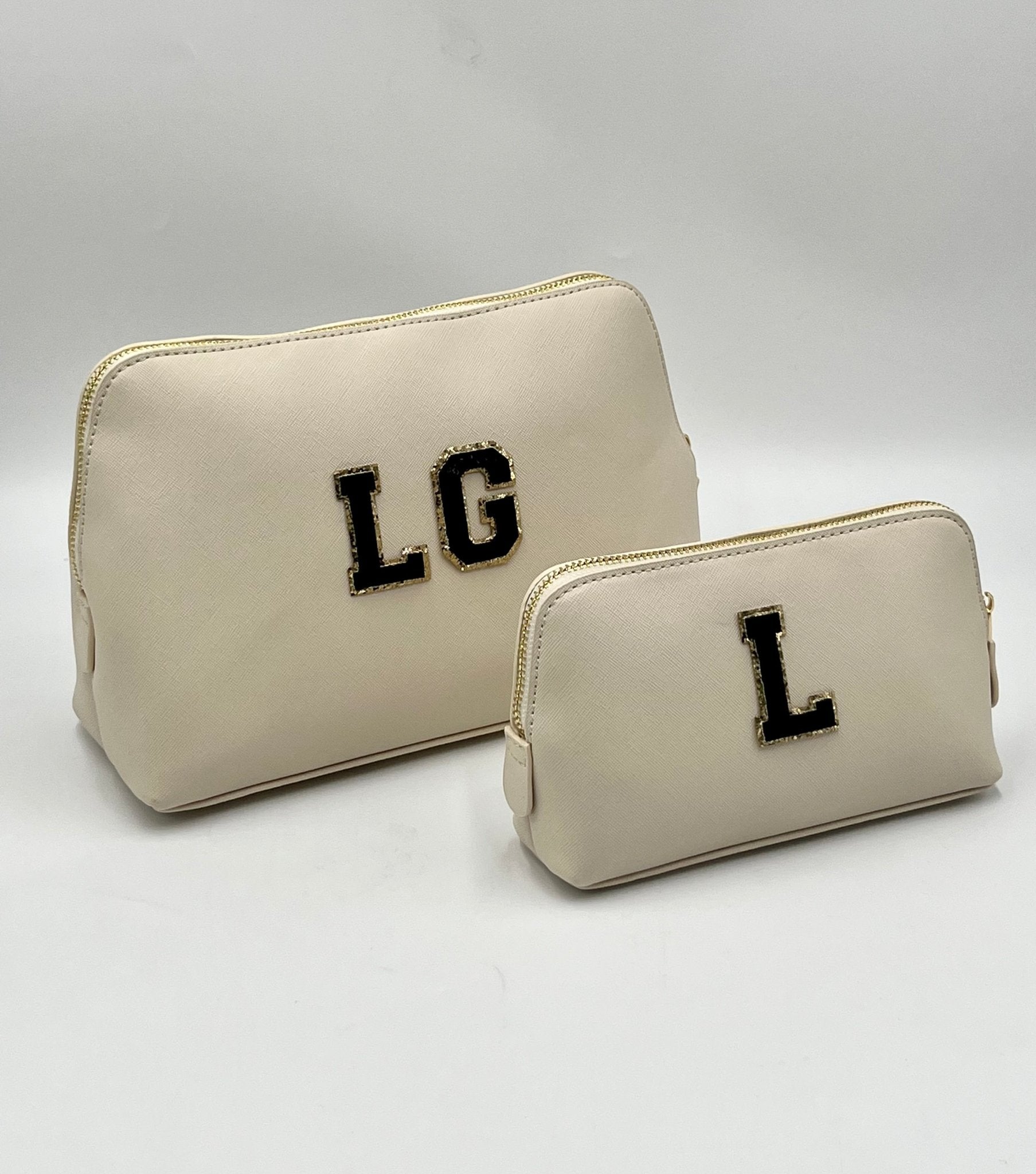 Personalised Make Up Bags- Gold Trim Glitter Letter - Small - sweetassistant