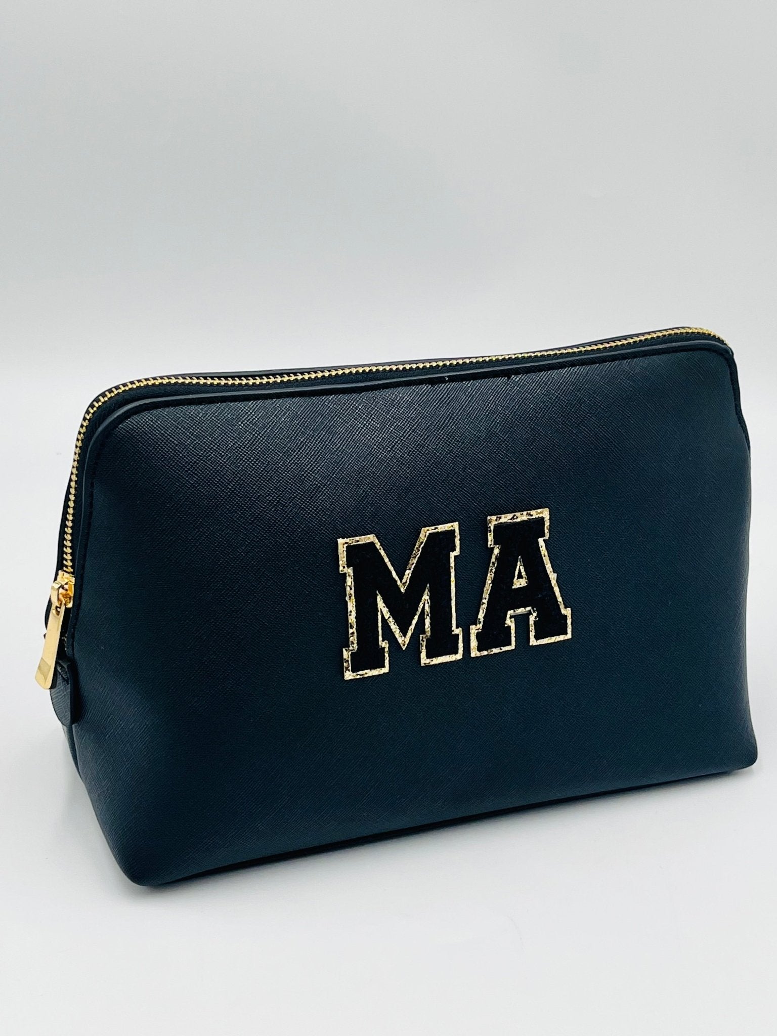 Personalised Make Up Bags- Gold Trim Glitter Letter - Small - sweetassistant