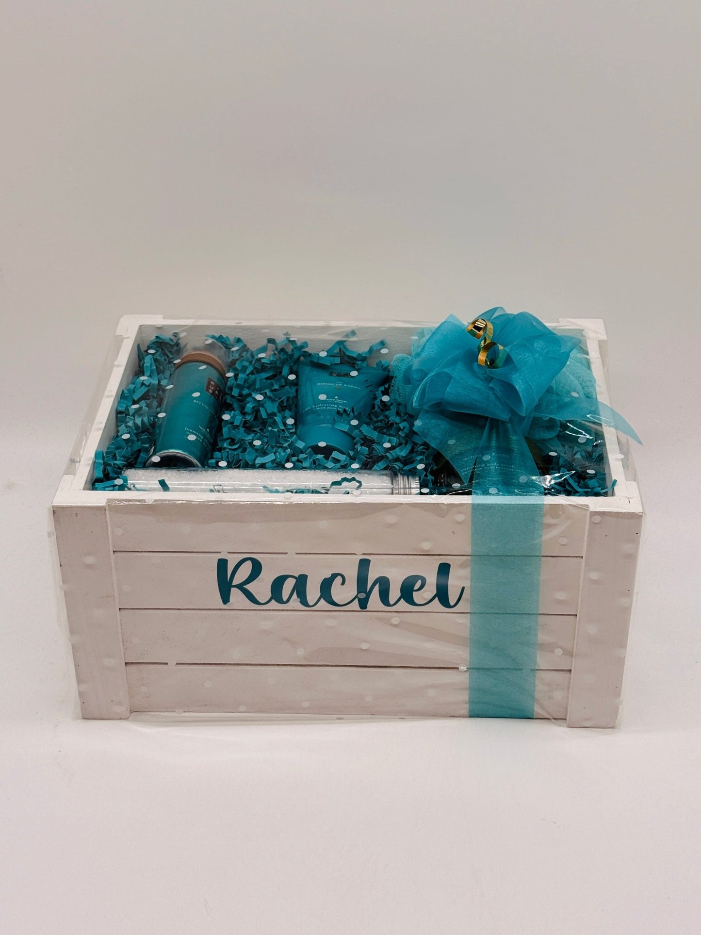 Personalised White Wooden Crate Pamper Hamper - Medium
