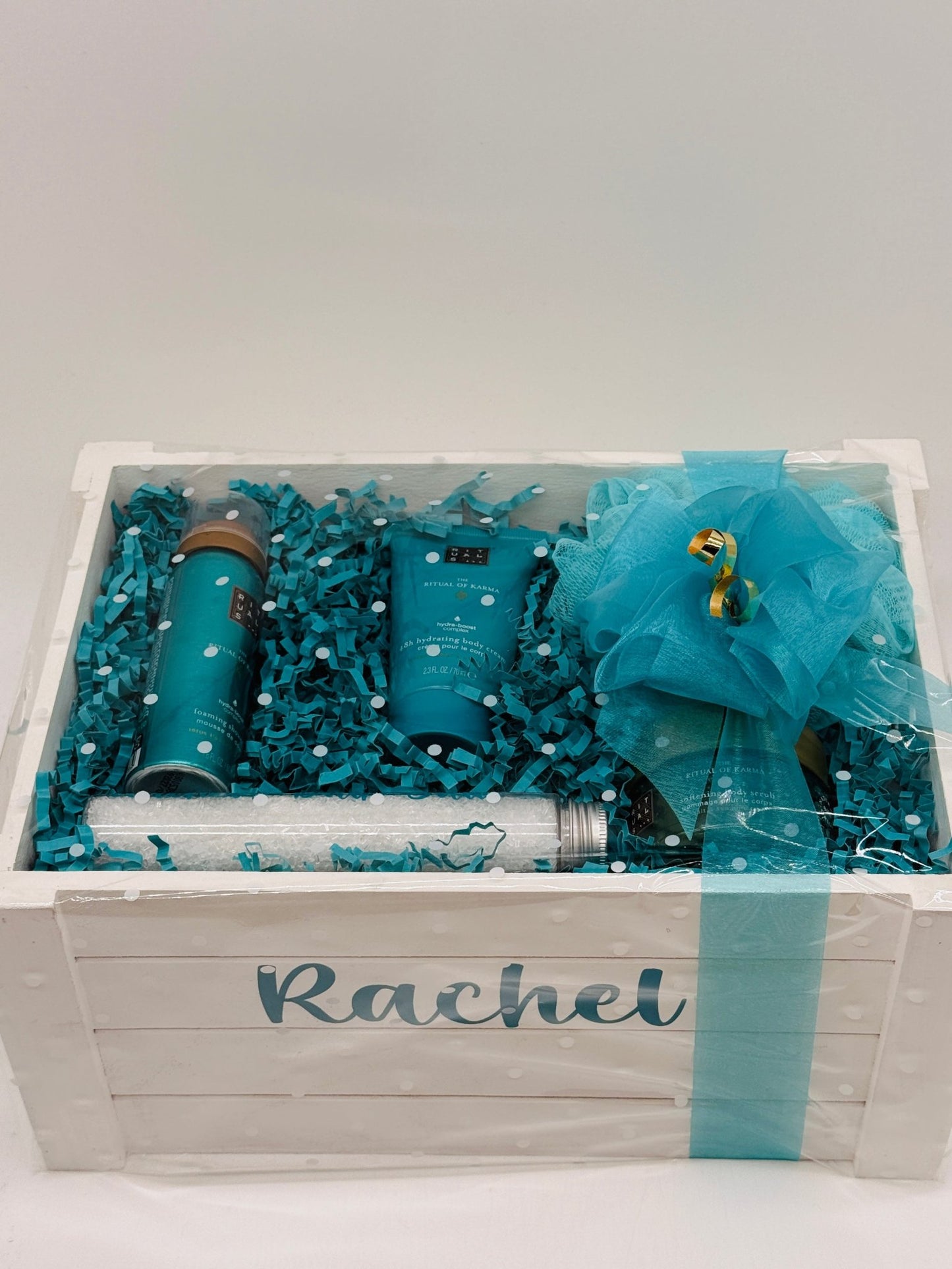 Personalised White Wooden Crate Pamper Hamper - Medium