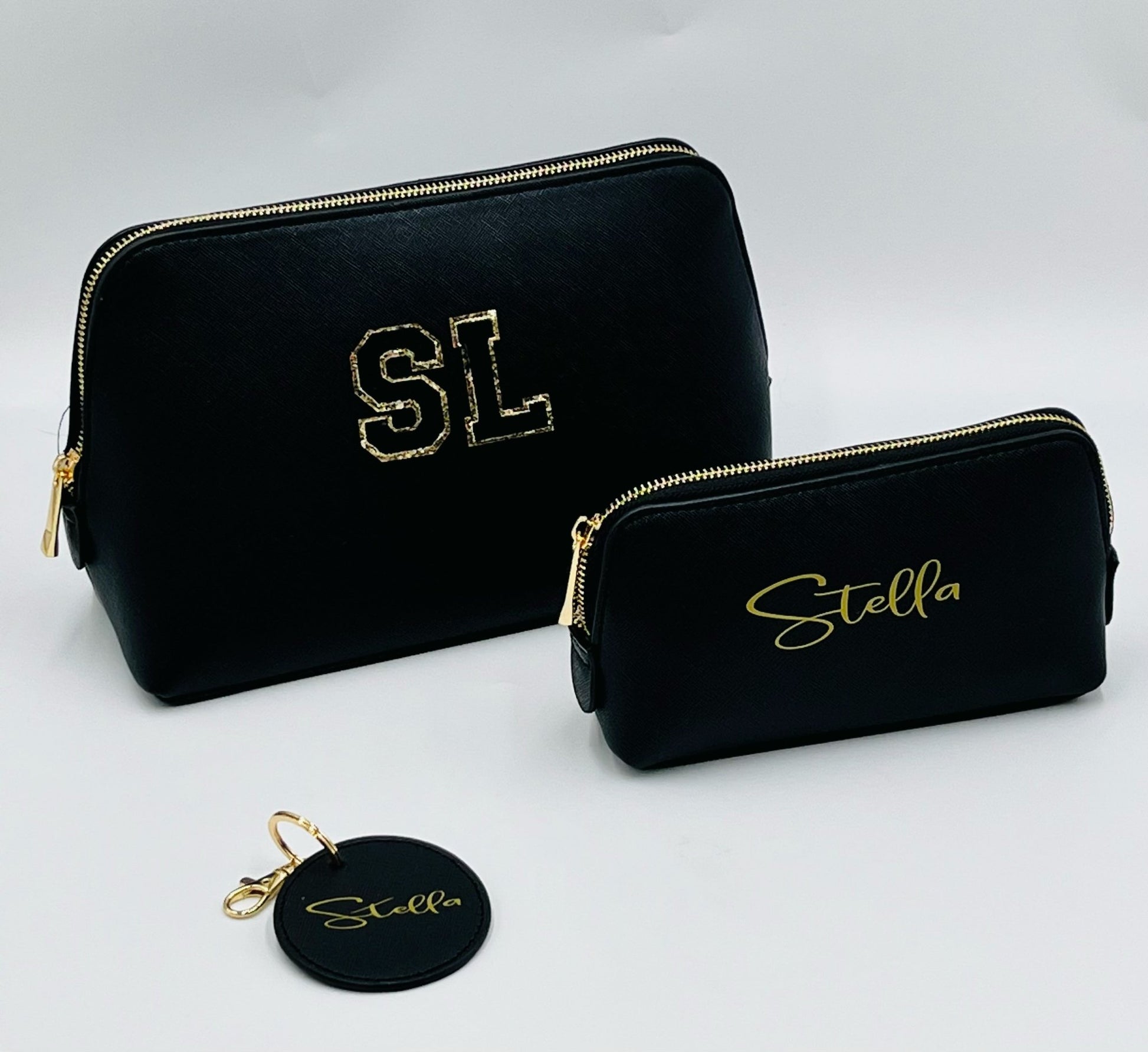 Personalised Make Up Bags- Gold Trim Glitter Letter - Small - sweetassistant