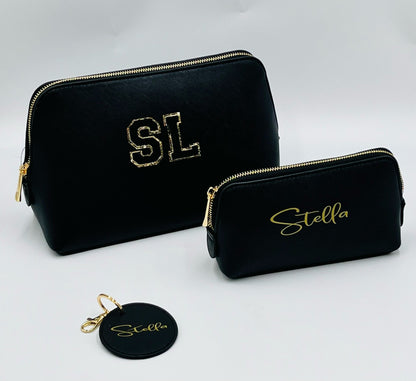 Personalised Make Up Bags- Gold Trim Glitter Letter - Small - sweetassistant
