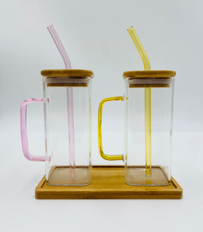 Square Glass Bamboo Cups