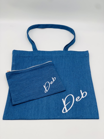 Denim Tote & Accessory Bag Set