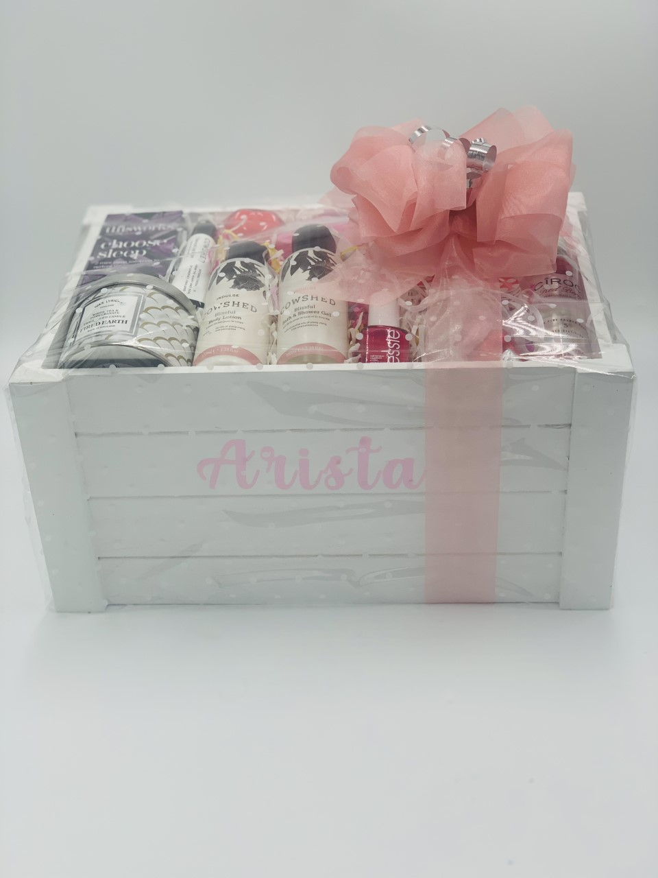 Personalised White Wooden Crate Pamper Hampers - Large